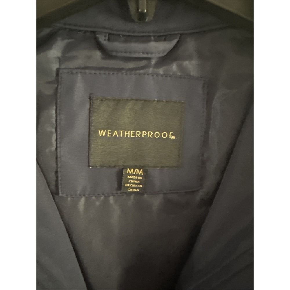 Women's Weatherproof Brand Navy Rain Jacket Trench Coat Hooded Medium - Picture 2 of 4